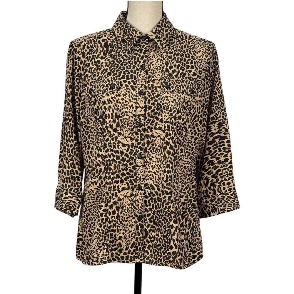 Notations Leopard Print Button-Down Shirt Size Sm… - image 1